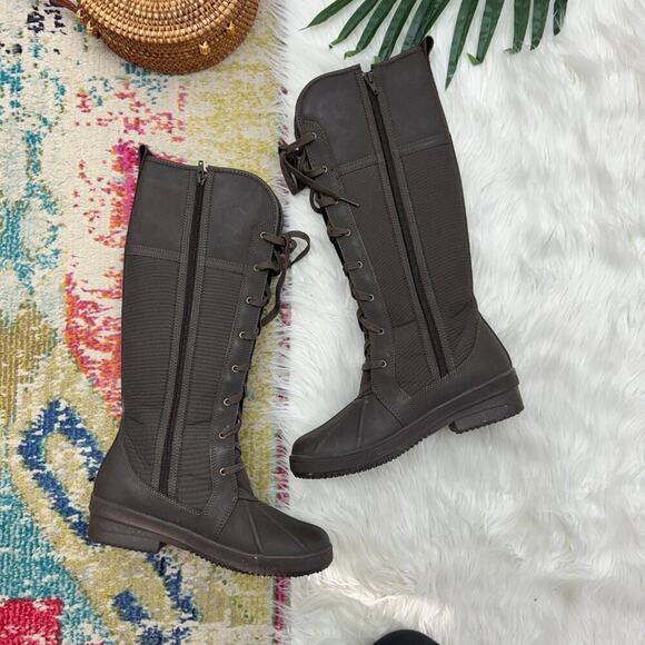 $175 Clarks Brown Lace Up Rubber Knee High Tall Carima Pluma Boot 6.5 - Picture 4 of 8